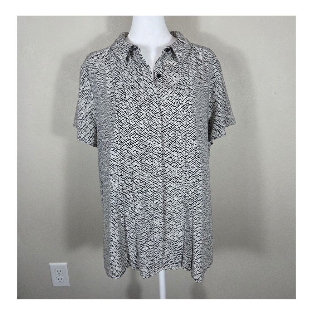 Dana Buchman Woman's Black & White Button-Down Short Sleeve Top XXL Elevated
